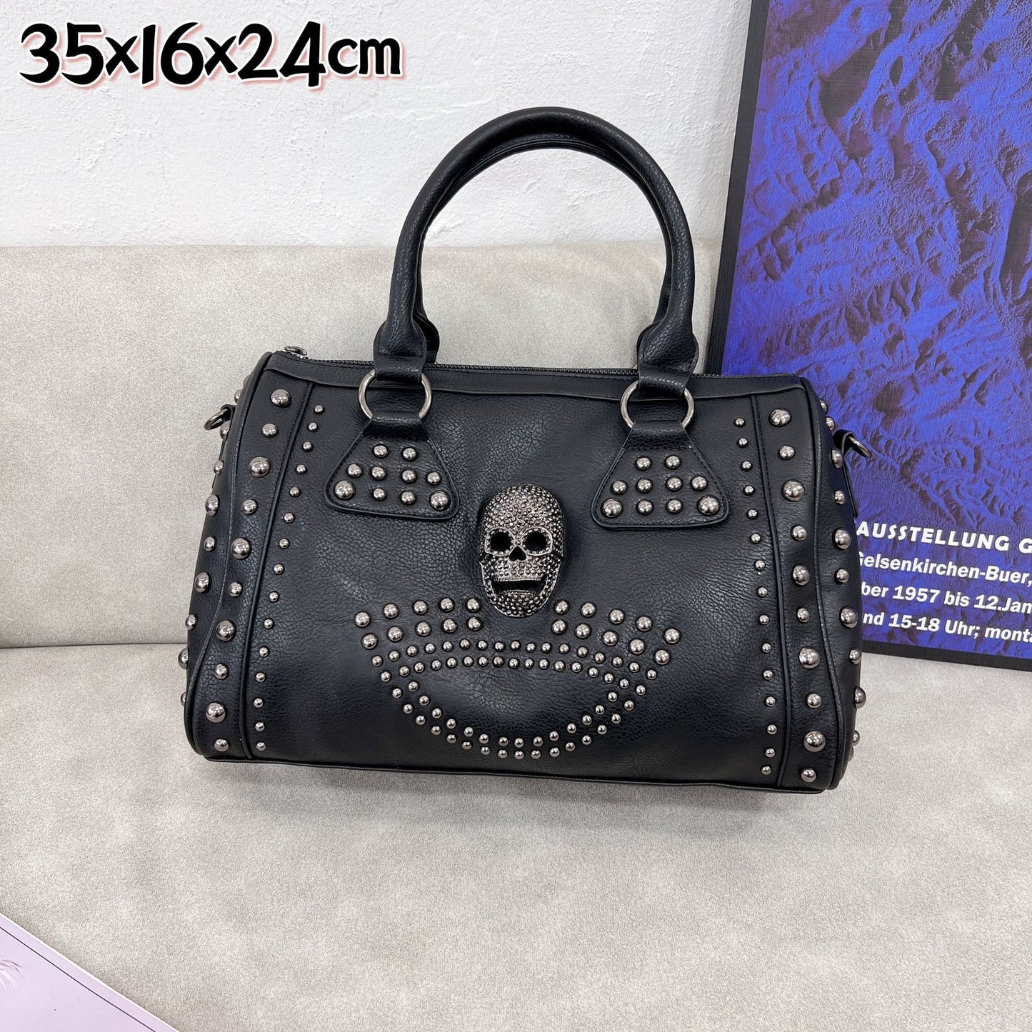 Sac à main décontracté en cuir souple avec rivets pour femme