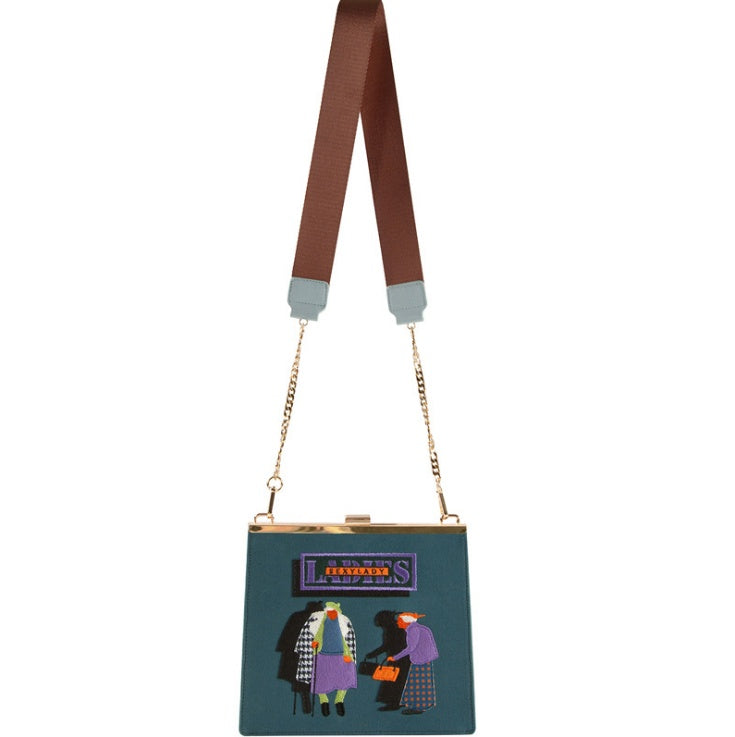 Bolso de hombro de lona vintage para mujer, gran capacidad, bordado, correa de hombro ancha, bolso de mensajero