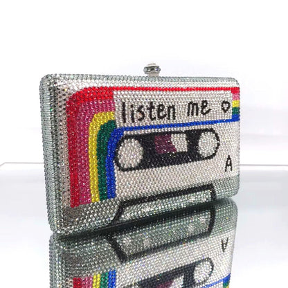 Cassette Tape Clutch Women Crystal Evening Bag