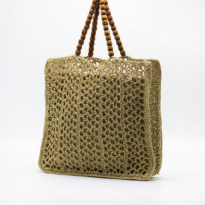 Bolso de mano hueco, bolso de playa tejido, bolso de paja de moda de verano