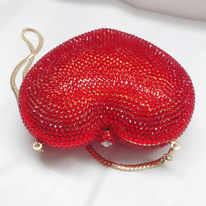 Sac à dîner en forme de cœur avec diamants de couleur pêche rouge