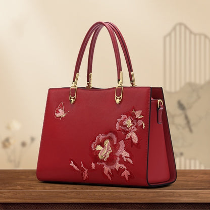 Bolso Diana de piel con diseño de mariposa y peonía china, elegante y moderno, de gran capacidad, con textura bordada