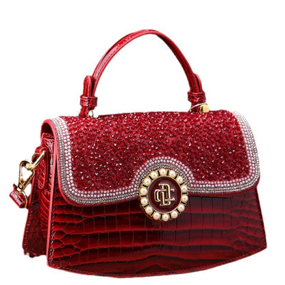 Bolso de hombro portátil de piel patentada con diamantes de moda