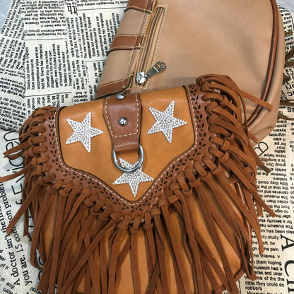 Retro Minority Five-pointed Star Sequin Tassel Shoulder Messenger Bag