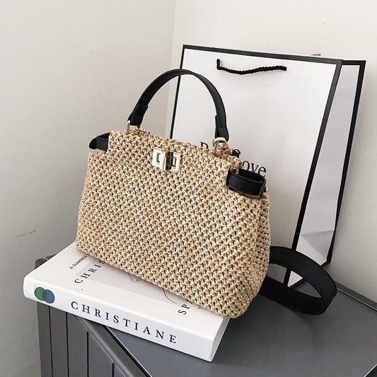 Sac messager à une épaule tendance pour femme, sac en paille portable pour l'été