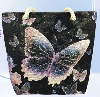 Fantasy Purple Butterfly Double-sided Gold Silk Embroidered Handbag With Zipper