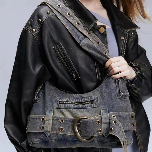 Sac à main en denim délavé pour femme, grande capacité, style rétro