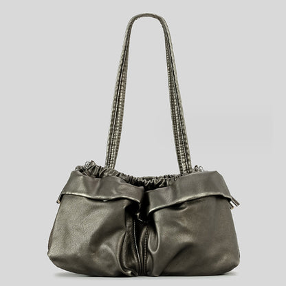 Bolso de hombro multibolsillos de cuero suave de gran capacidad y versátil para mujer