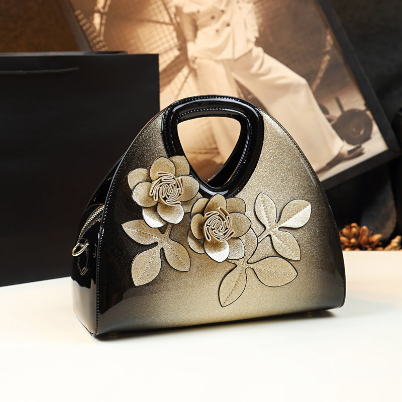 Personalized Flower Dumpling Niche Handbag Versatile Patent Leather Messenger Bag