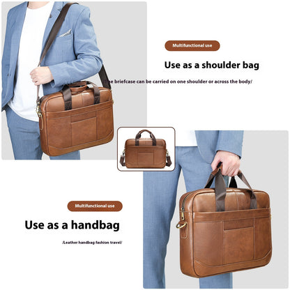 Bolso bandolera de cuero para documentos oficiales para hombre, estilo informal, para ordenador