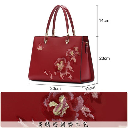 Bolso Diana de piel con diseño de mariposa y peonía china, elegante y moderno, de gran capacidad, con textura bordada