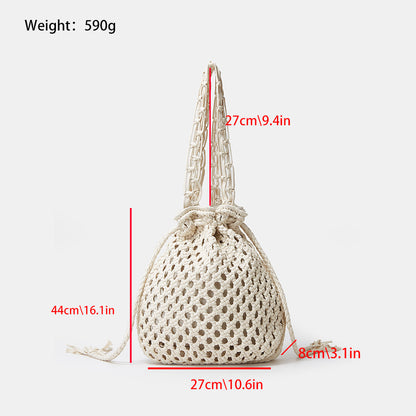 Sac seau en coton tissé à la main Ins Fashion Simple