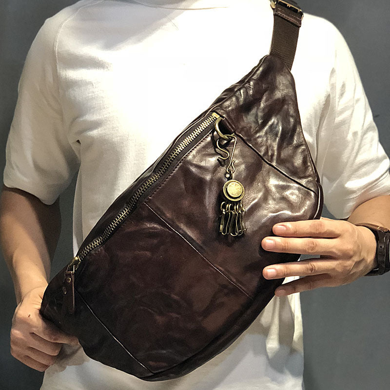 Sac de poitrine en cuir de vachette première couche pour homme