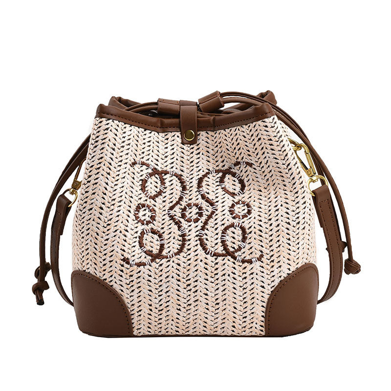 Sac seau tissé en paille pour femme, idéal pour les vacances à la plage ou en bord de mer