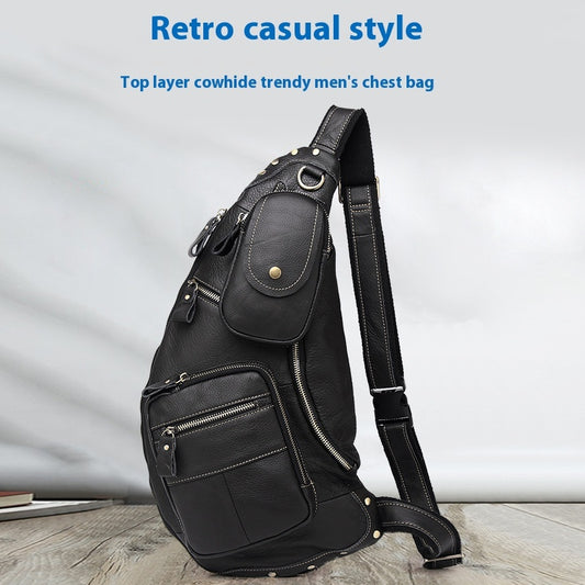 Bolso bandolera de piel de vaca estilo retro de gran capacidad para hombre