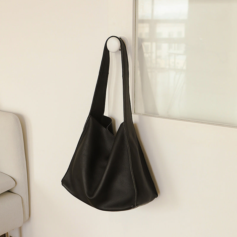 Sac à main en cuir véritable pour femme, sac seau de grande capacité, style rétro en cuir souple