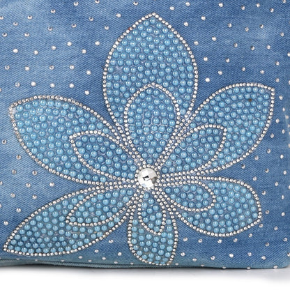 Bolso de mezclilla con diseño de flor de diamante en forma de V para mujer