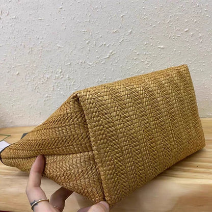 Bolso de mano de paja con un solo hombro y forma oblicua para mujer