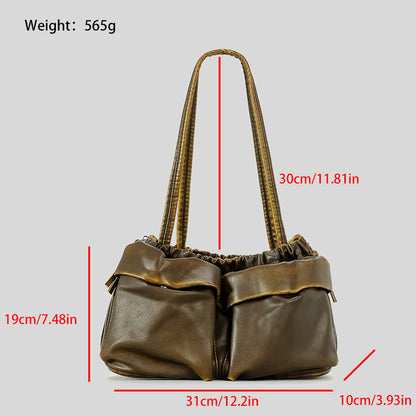 Bolso de hombro multibolsillos de cuero suave de gran capacidad y versátil para mujer