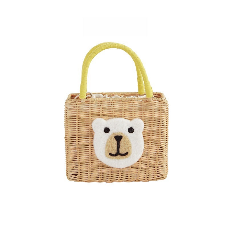 Casual Straw Bag Handmade Bear Shape Portable Summer Party Gathering Picnic