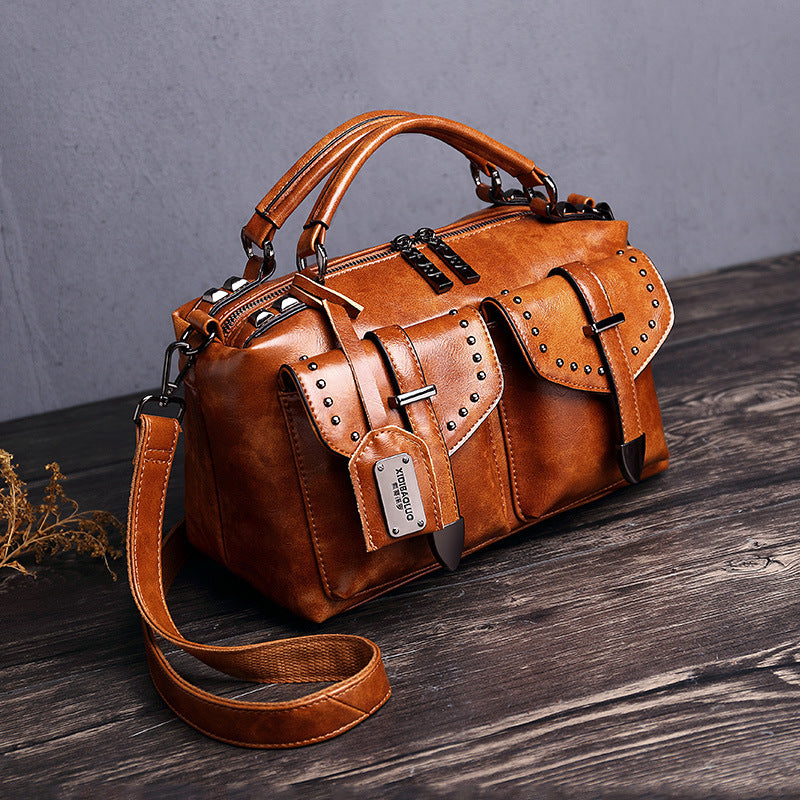 Retro new style oil wax leather handbag