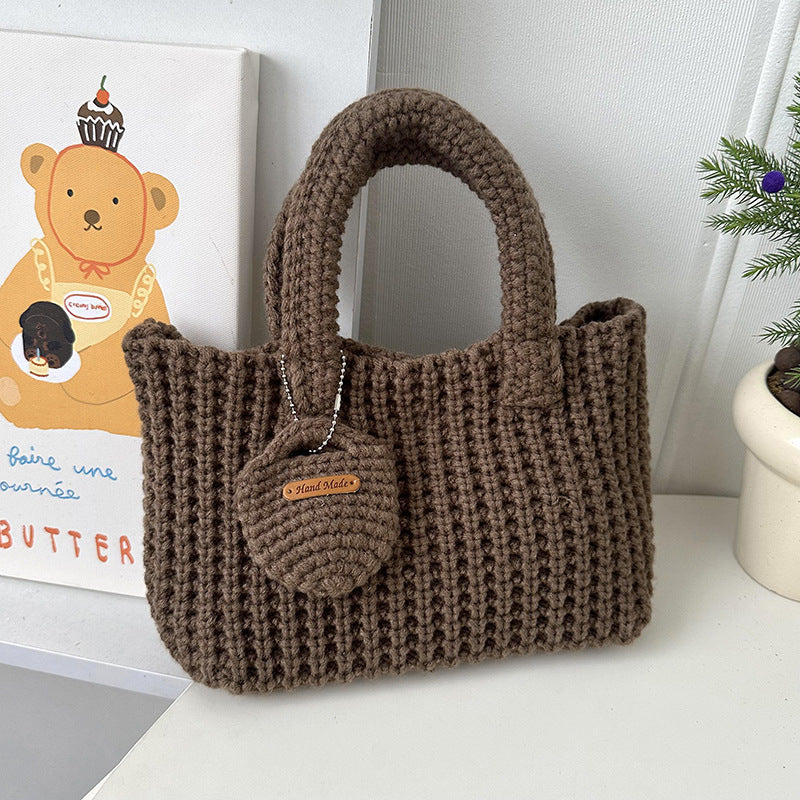 Solid Color Handmade Knitting Bag Cute Wool Handbag