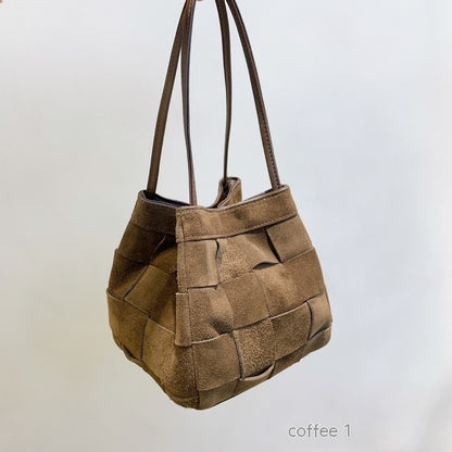 Bolso de hombro portátil de tejido vintage de piel de vaca para mujer, otoño e invierno