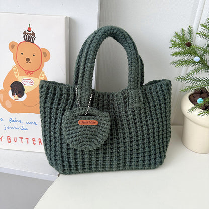 Solid Color Handmade Knitting Bag Cute Wool Handbag