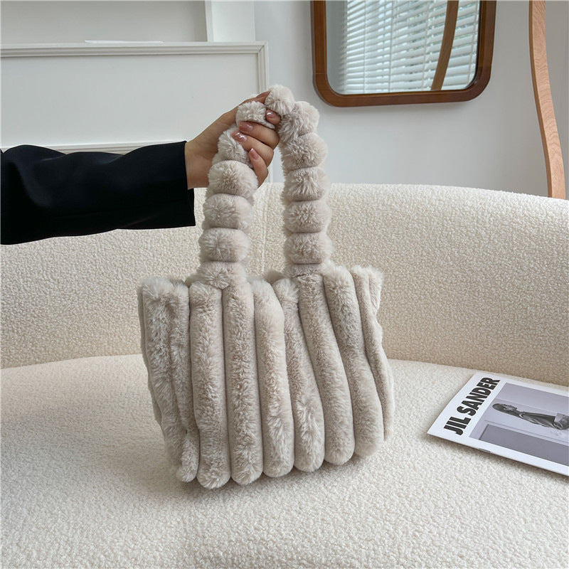 Sac à bandoulière tendance pour femmes, sac à main en peluche de grande capacité, sac à bandoulière simple et portable