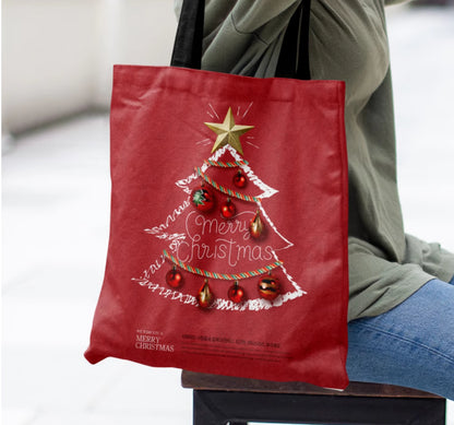 Red Background Christmas Pine Tree Fashionable Zipper Cloth Bag