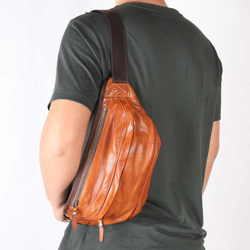 Bolso de ocio de cuero retro de un solo hombro para hombre