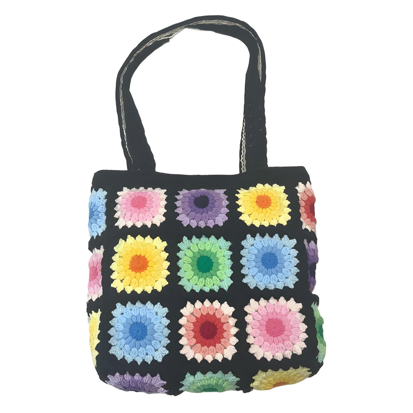 Sac à bandoulière en laine crochetée à la main créative avec motif floral tridimensionnel