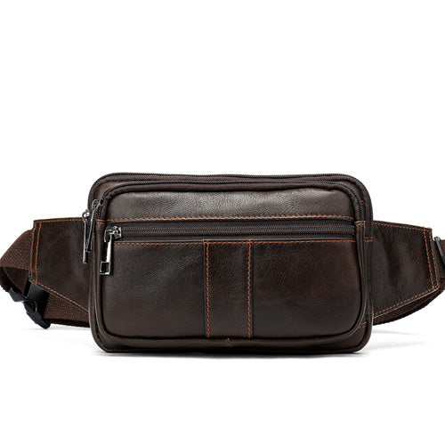 Leather Men's head leather waist bag