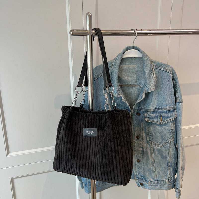 Bolso de hombro de pana de gran capacidad e informal de moda para mujer