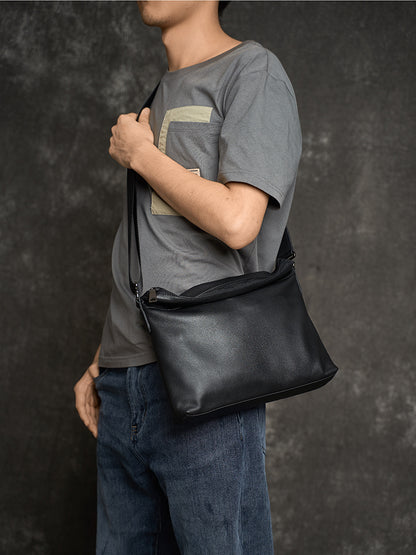 Sac à bandoulière simple en cuir de vache avec couche de tête en cuir de vache pour hommes