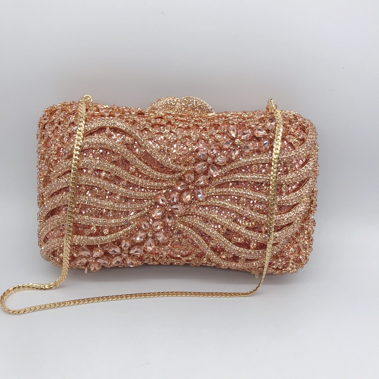 Sac de soirée en diamant avec ruban et nœud, pochette de banquet en strass creux, pochette européenne et américaine