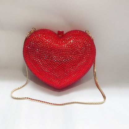 Sac à dîner en forme de cœur avec diamants de couleur pêche rouge