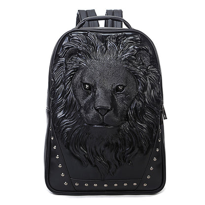 Waterproof punk embossed animal lion head backpack