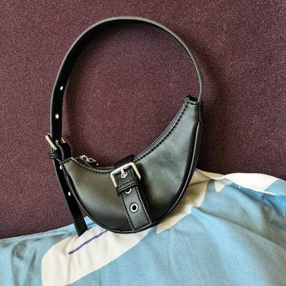 Bolso de mano con cremallera y diseño de media luna para mujer