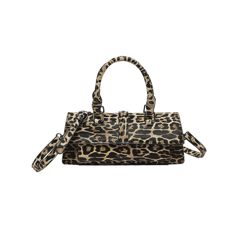 Bolso de mano texturizado con personalidad y estampado de leopardo, bolso de hombro estilo mensajero retro