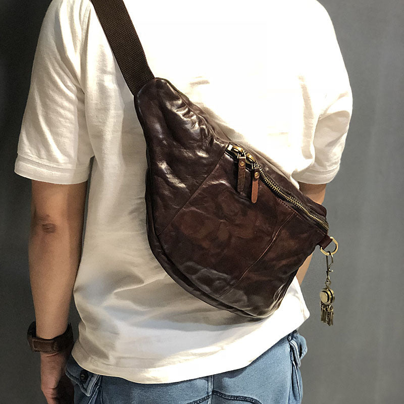 Sac de poitrine en cuir de vachette première couche pour homme