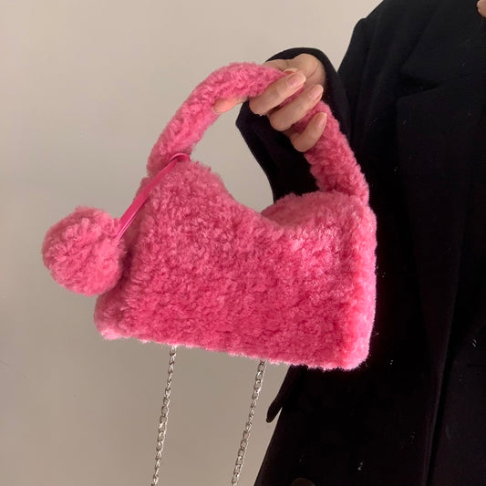 Bolso bandolera de mano con cadena mullida para mujer