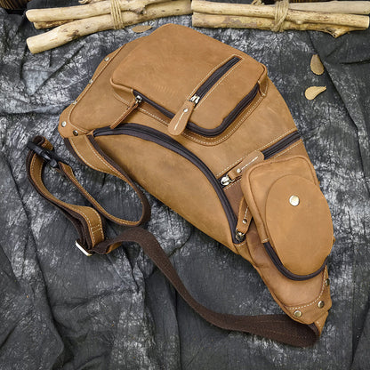 Bolso de pecho retro europeo y americano para hombre de piel de Caballo Loco