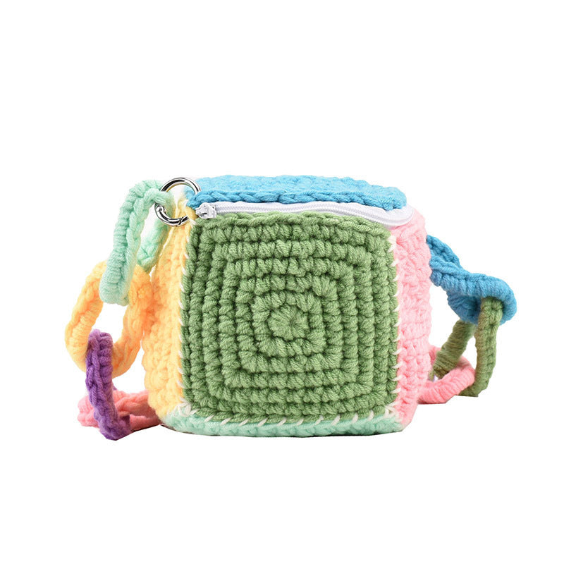 Contrast Color Wool Knitted Bag Hand-woven