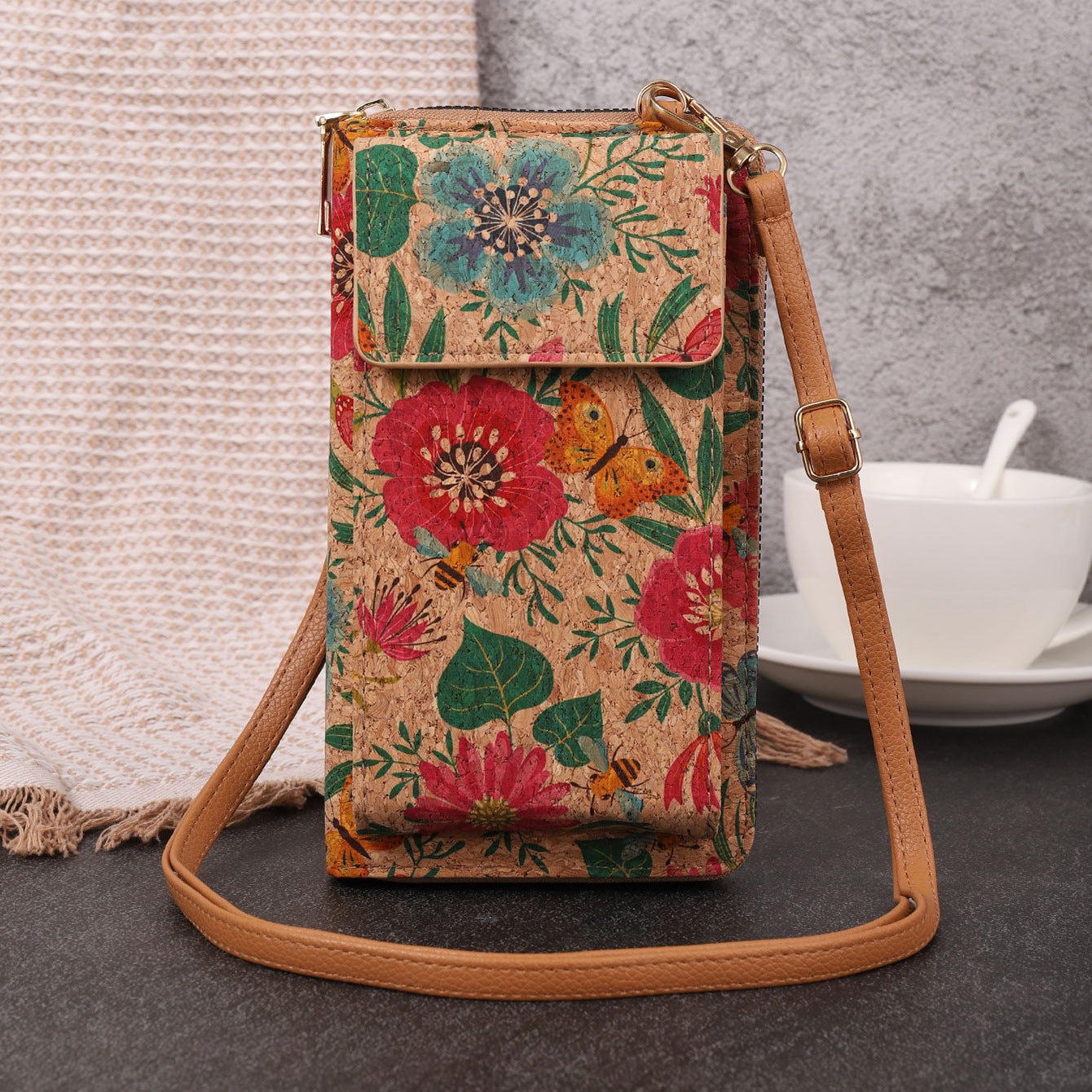 Retro Bohemian Wallet Multi-functional Large Capacity Wood Grain Mobile Phone Bag