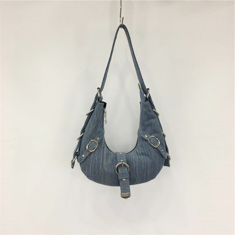 Sac à bandoulière en denim avec boucle en métal rétro au design spécial