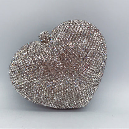 Bolsa de cena con forma de corazón y forma de mano con diamantes