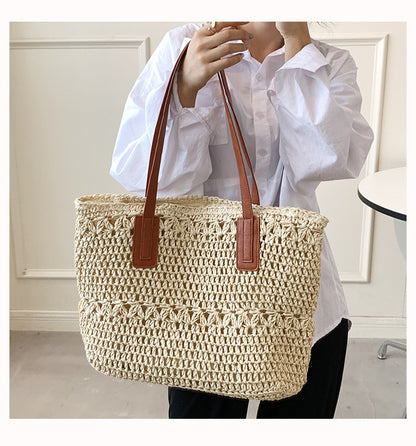 Sac à bandoulière tissé de grande capacité pour femme, tendance et polyvalent