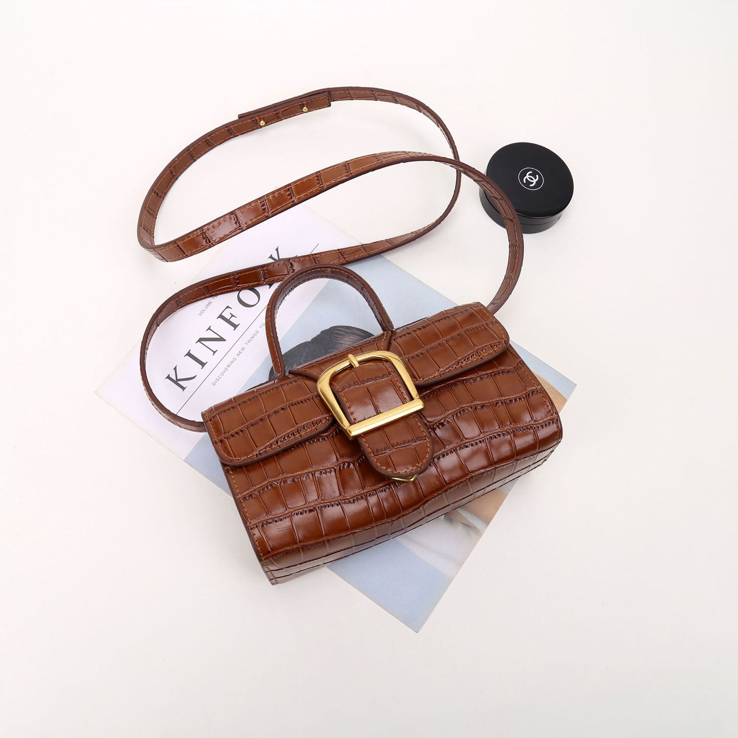 French stick doctor bag square buckle leather