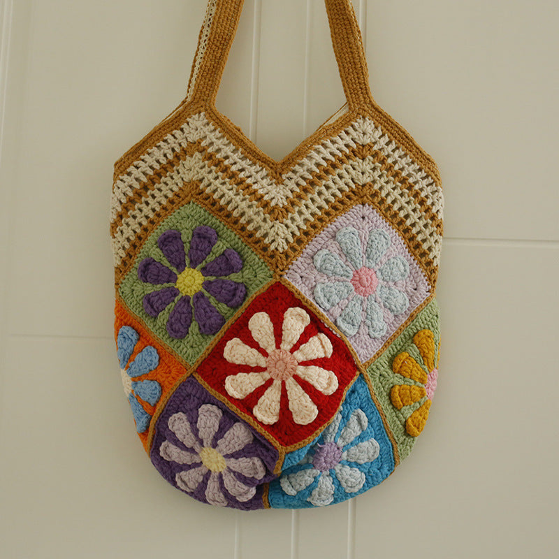 Cesta de verduras artesanal creativa tejida a mano, bolso de hombro pequeño